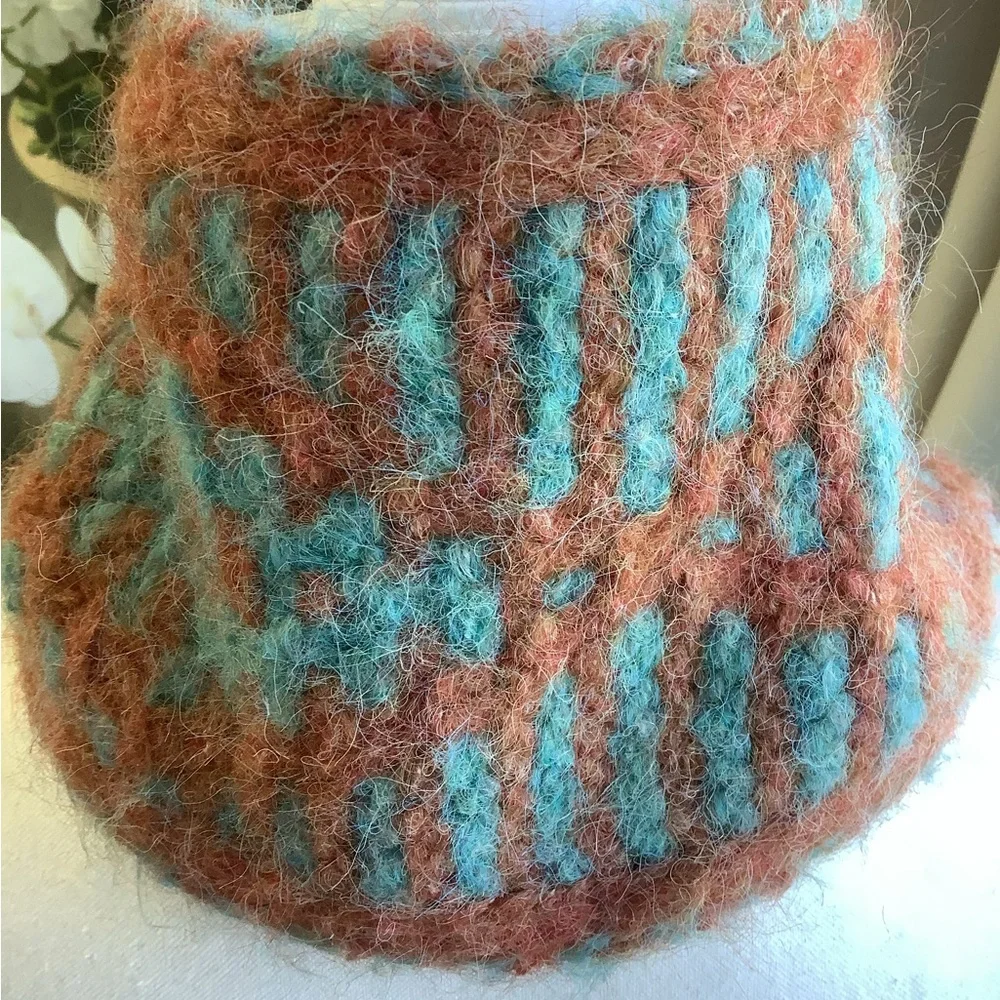 Coral and Turquoise Knit Loop Scarf